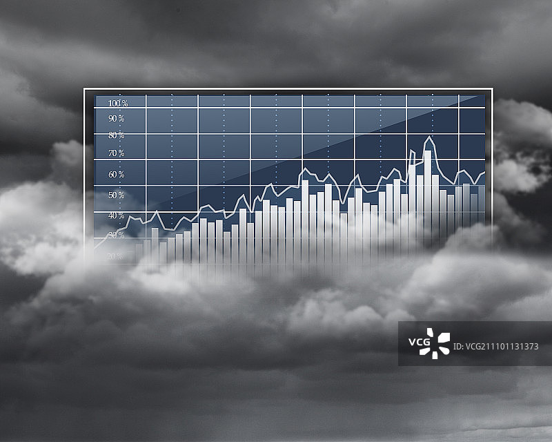 天空和云彩背景上的图表拼贴图片素材