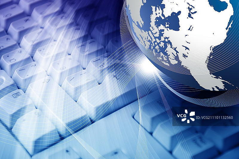 键盘和地球拼贴画：高科技的象征图片素材
