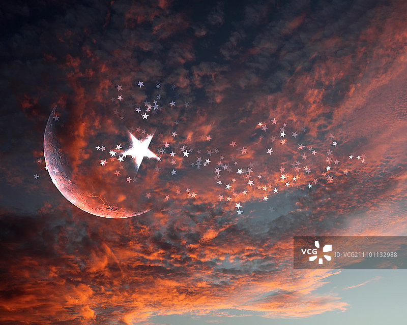 伊斯兰宗教的象征，背景是明亮多云的天空图片素材