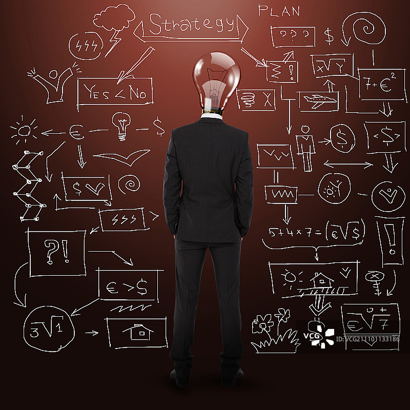 用灯泡代替头部的商人写作图片素材