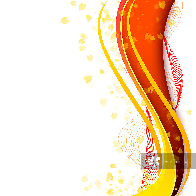 带有线条、弧线和黄色树叶的抽象插画图片素材