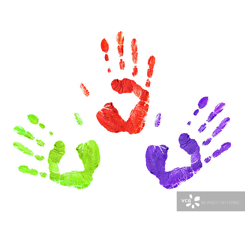 白色背景上不同颜色的手印，位置各异图片素材