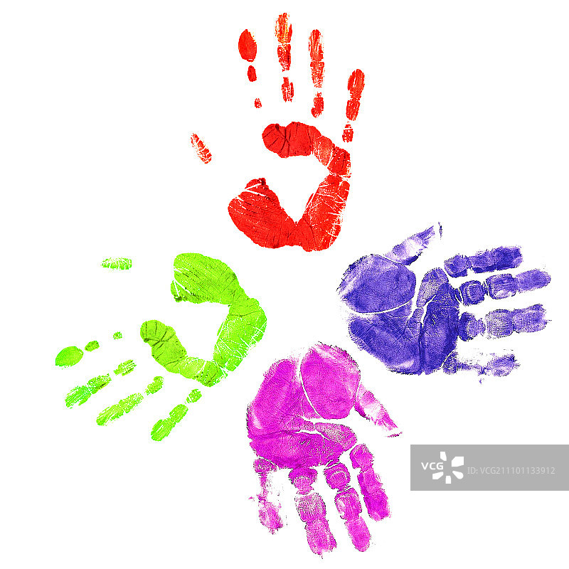 白色背景上不同颜色的手印，位置各异图片素材