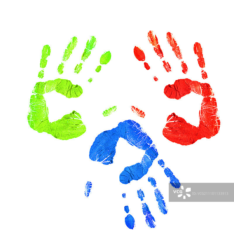 白色背景上不同颜色的手印，位置各异图片素材