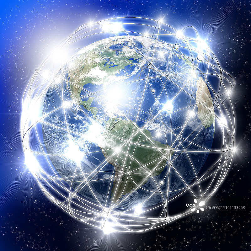 具有全球通信连接的地球图片素材