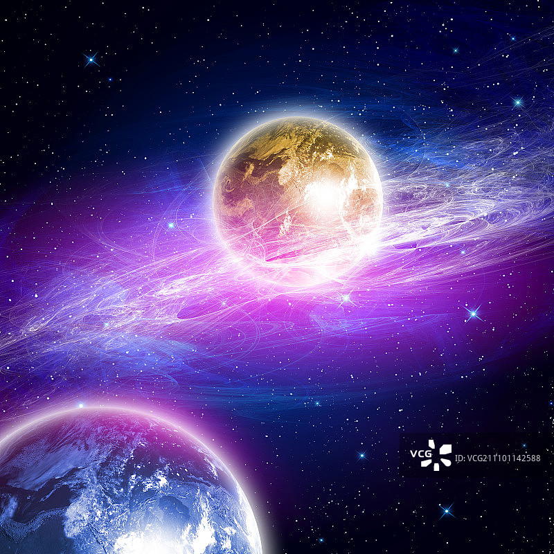 带有星系的太空和星星中的行星图片素材