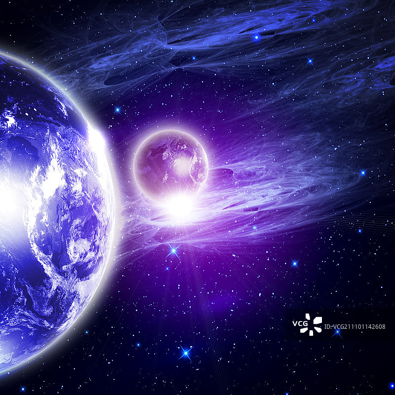 带有星系的太空和星星中的行星图片素材