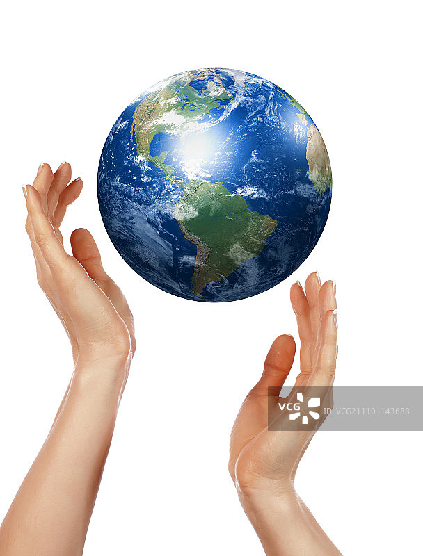 棕榈与地球——抽象的象征，关爱我们的家园图片素材