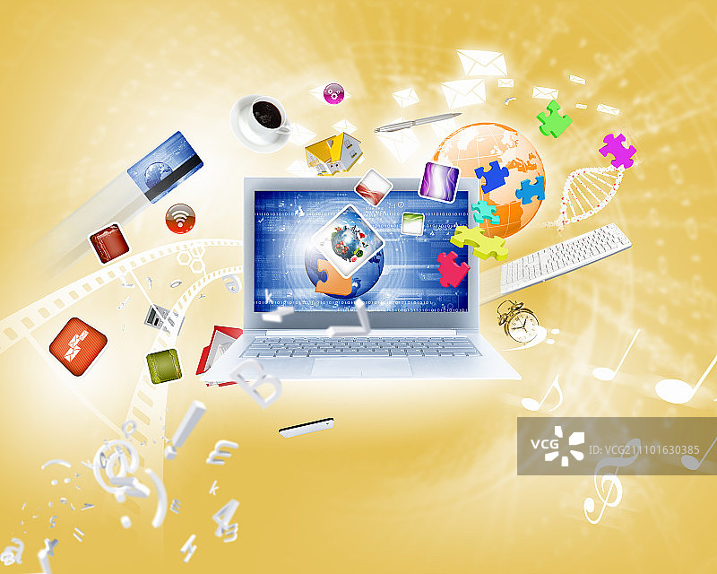 带有笔记本电脑和媒体图标的背景图片图片素材