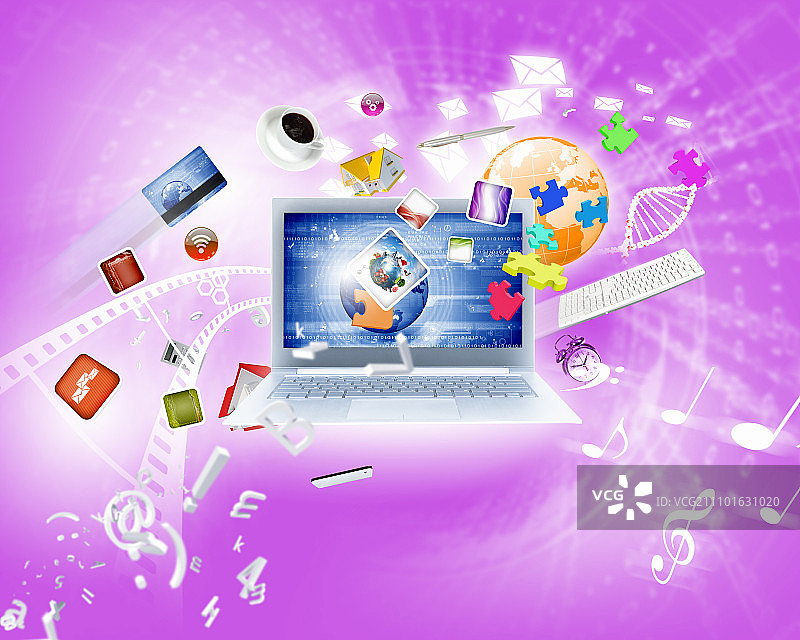 带有笔记本电脑和媒体图标的背景图片图片素材