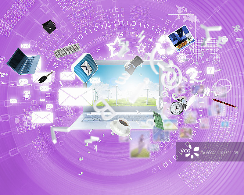 带有笔记本电脑和媒体图标的背景图片图片素材