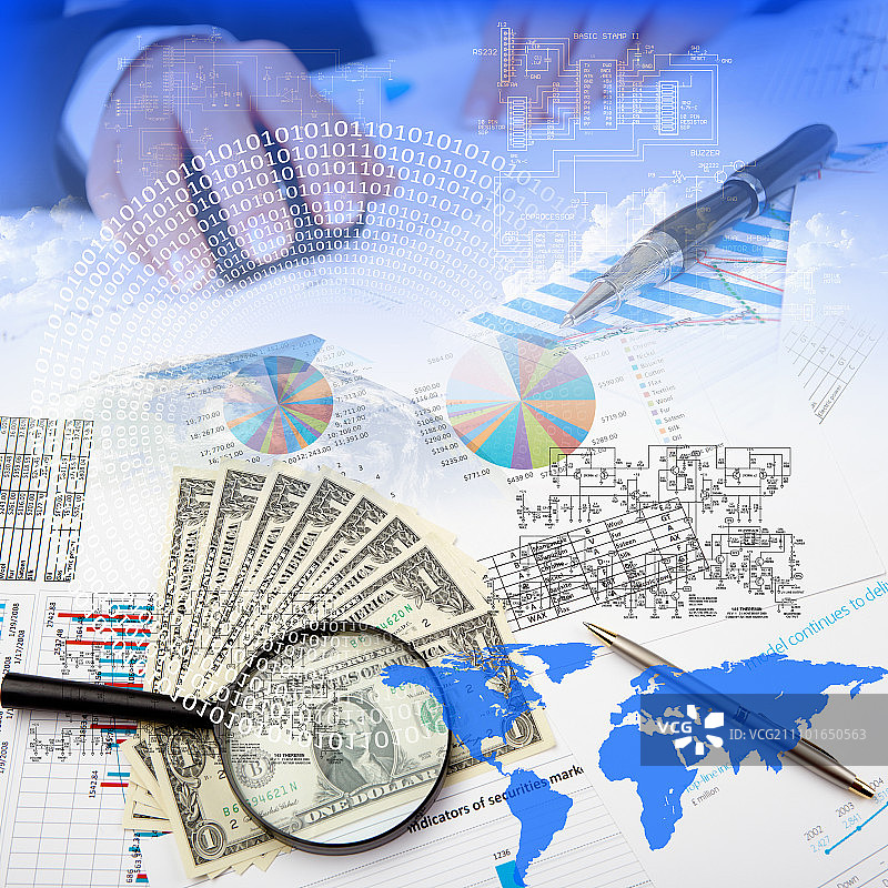 包含财务和业务图表的业务拼贴图片素材