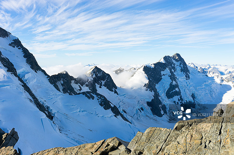 雪山，雪山景观与湛蓝天空图片素材