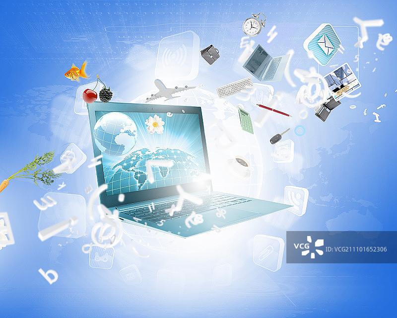 带有笔记本电脑和媒体图标的背景图片图片素材