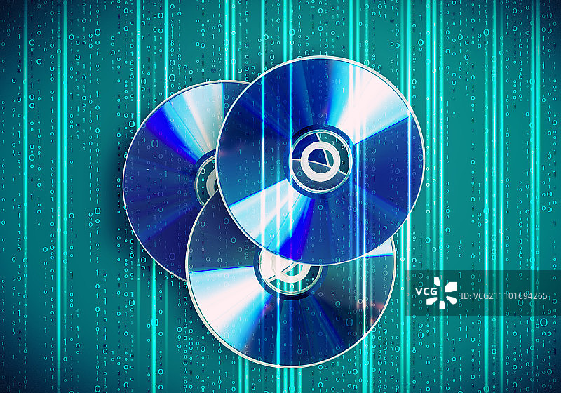 CD光盘，数字背景上的三个CD光盘合集图片素材