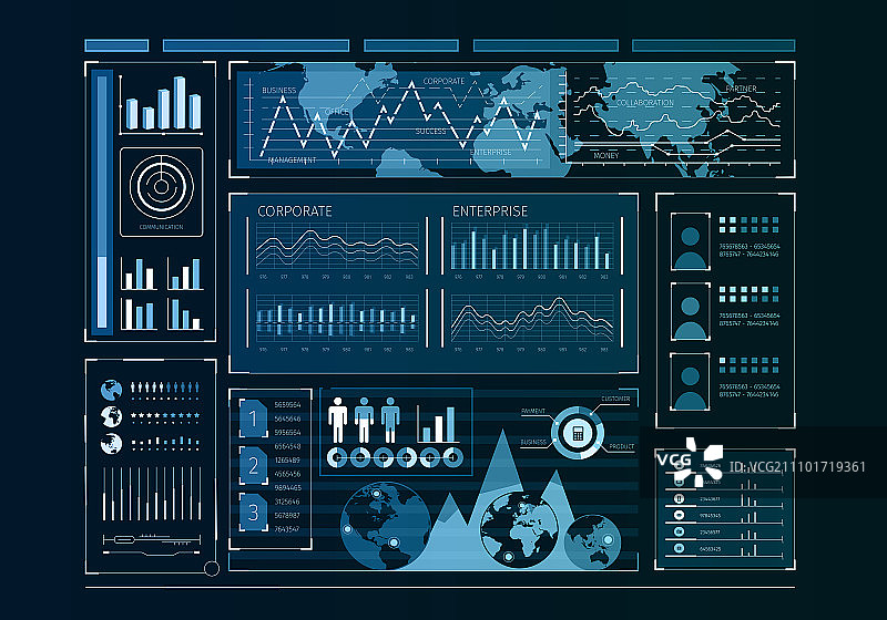 具有商业信息图表和图标的未来用户界面显示图片素材