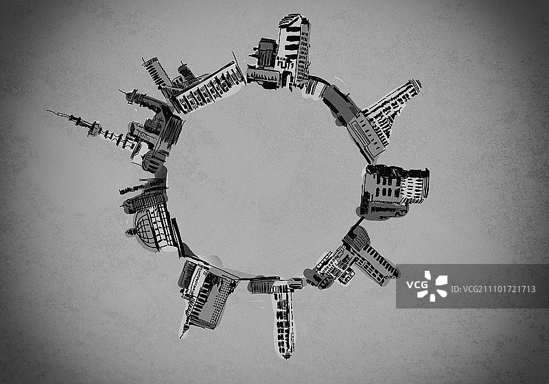 素描背景，带建筑素描的背景图，文本区域图片素材