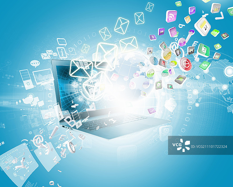 带有笔记本电脑和媒体图标的背景图片图片素材