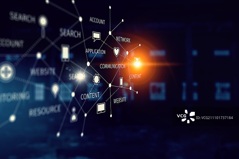 全球连接与互动社交媒体网络背景与图标3D渲染图片素材