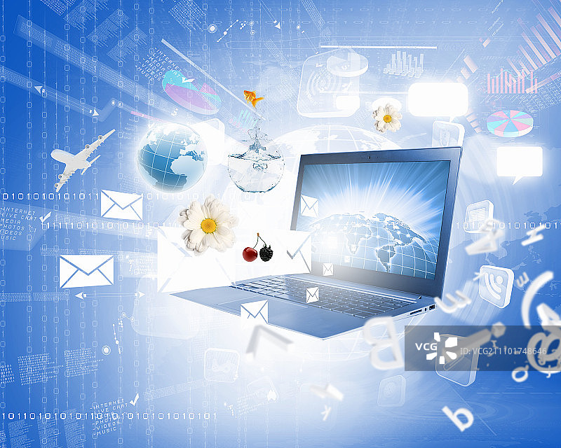 带有笔记本电脑和媒体图标的背景图片图片素材