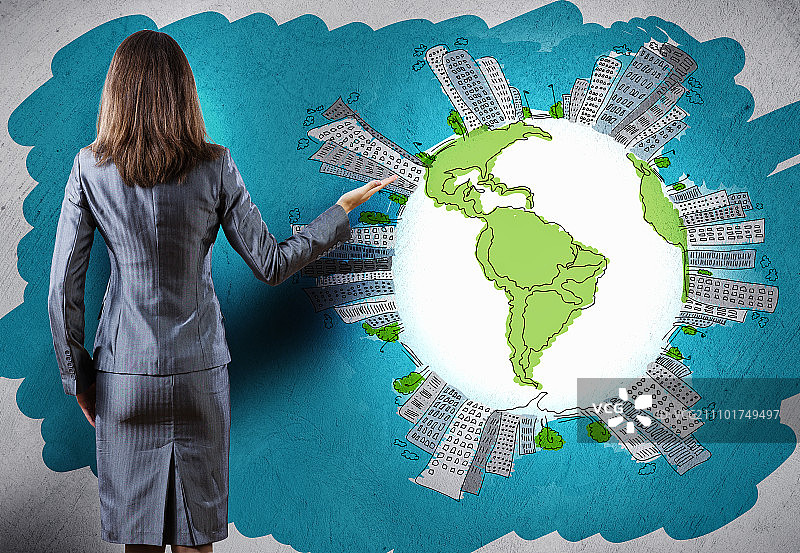 商务旅行：商务女性的背影和旅行素描图片素材