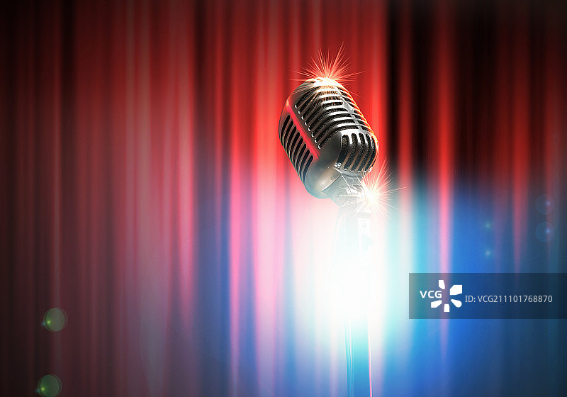 一起唱歌！彩色背景上的复古麦克风图片素材