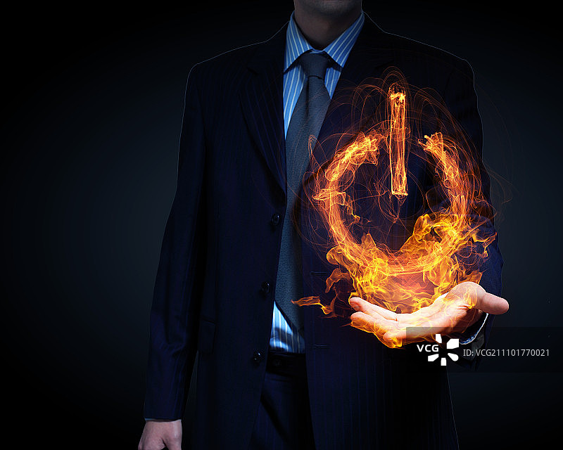 火焰电源按钮，深色背景上发光的界面火焰电源图标图片素材