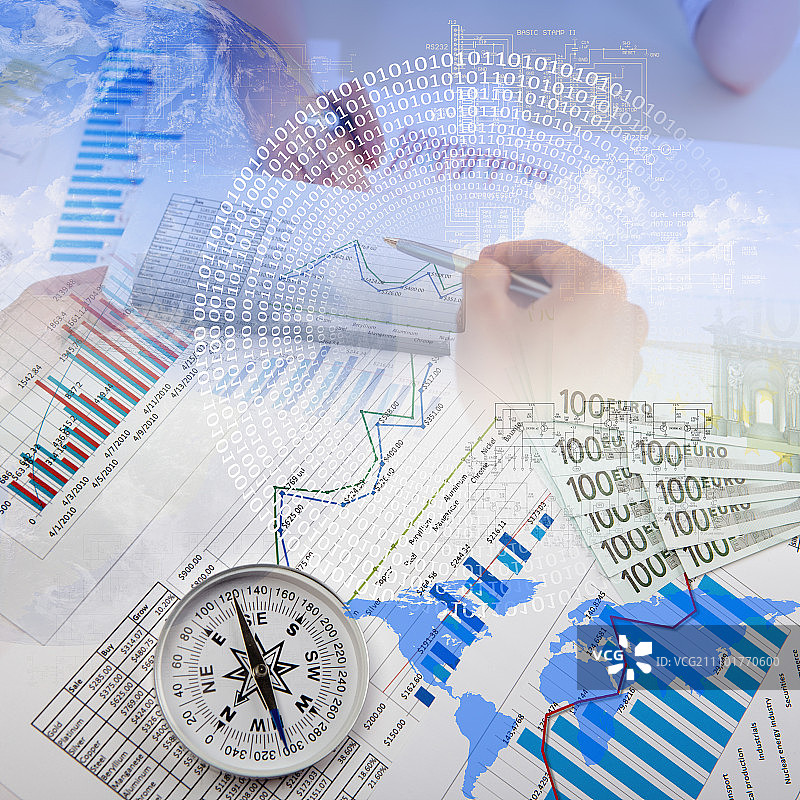 包含财务和业务图表的业务拼贴图片素材