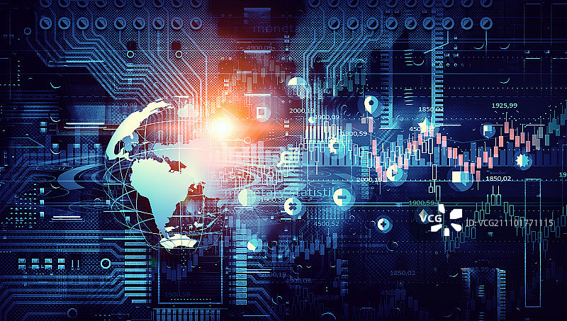 全球云技术：具有社交和云连接概念的蓝色媒体背景图片素材