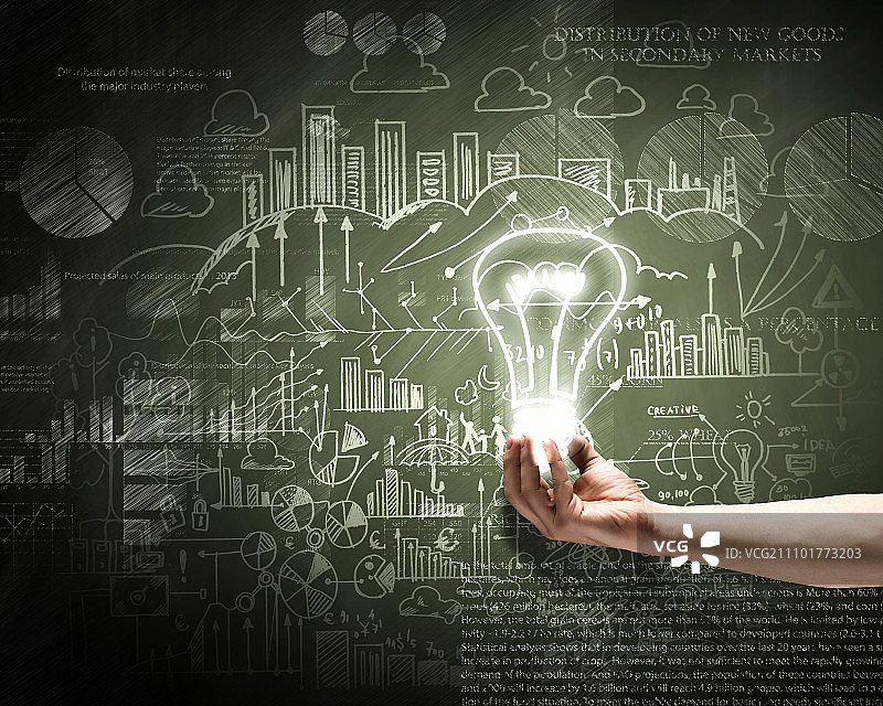 商业创意：灯泡图表和图形概念图图片素材