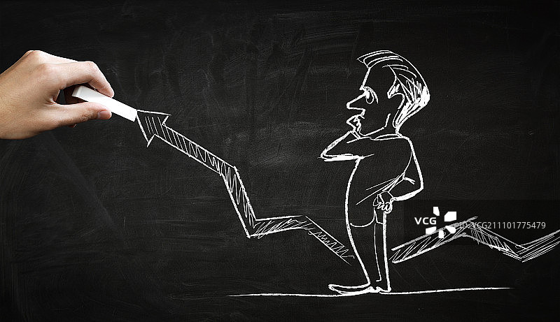 有趣的商人粉笔画。用粉笔手绘的滑稽商人漫画图片素材