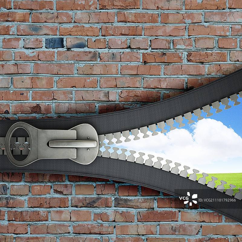 3D拉链与自然景观概念图图片素材