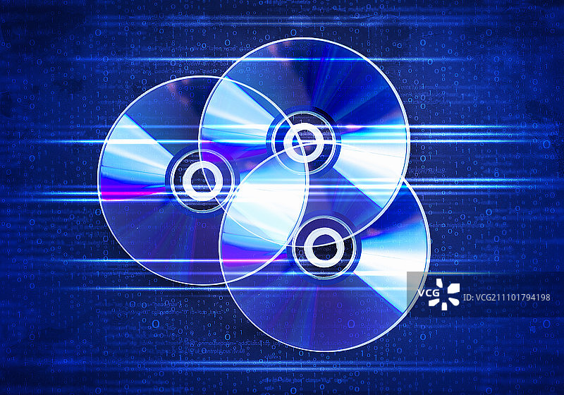 CD光盘，数字背景上的三个CD光盘合集图片素材