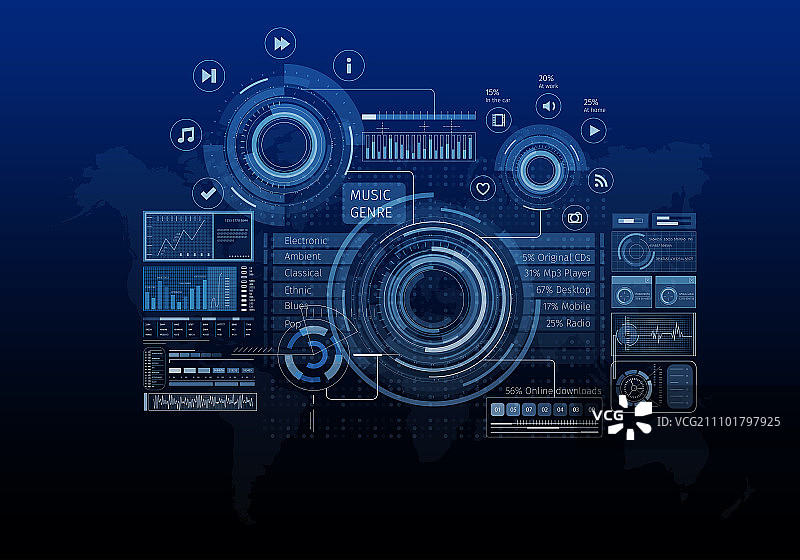 媒体业务背景。带有营销信息图的数字蓝色业务背景图片素材