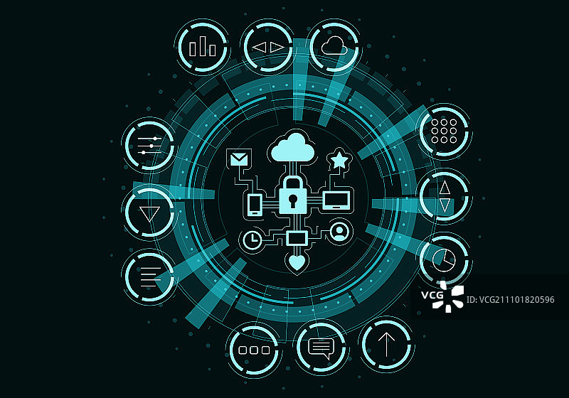 媒体界面背景：包含图标和按钮的媒体概念背景图图片素材