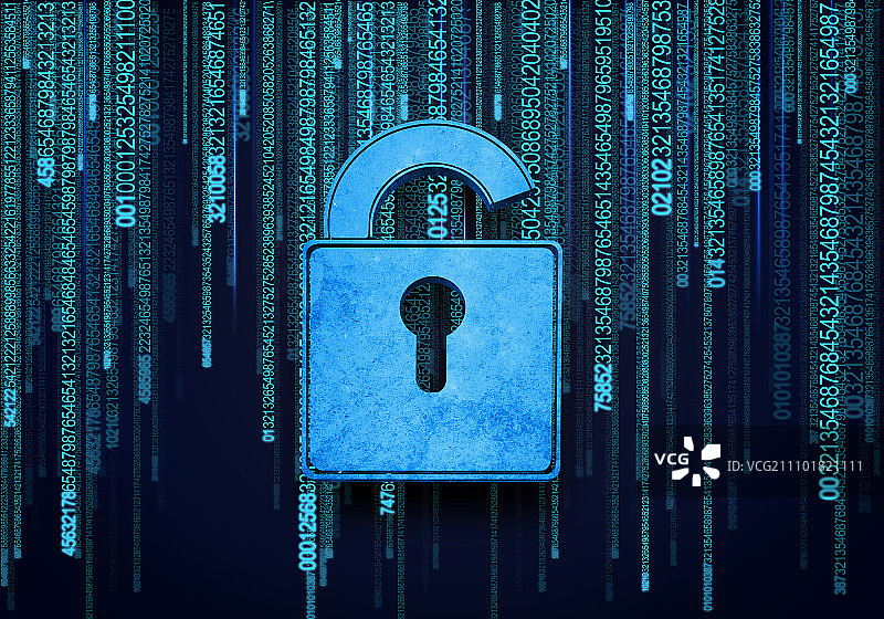 安全概念：二进制背景上的锁的数字图像图片素材