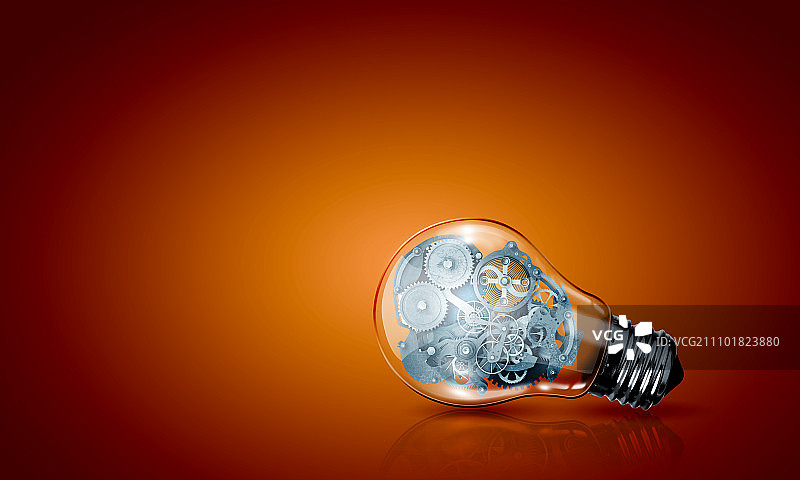 带有齿轮的灯泡，充满齿轮的灯泡的概念图图片素材