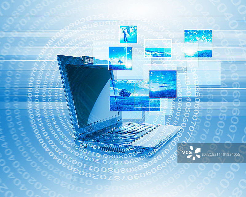 彩色背景上的笔记本和各种图像图片素材