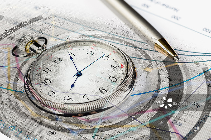 商业静物概念：怀表和数字背景上的商业概念图片素材