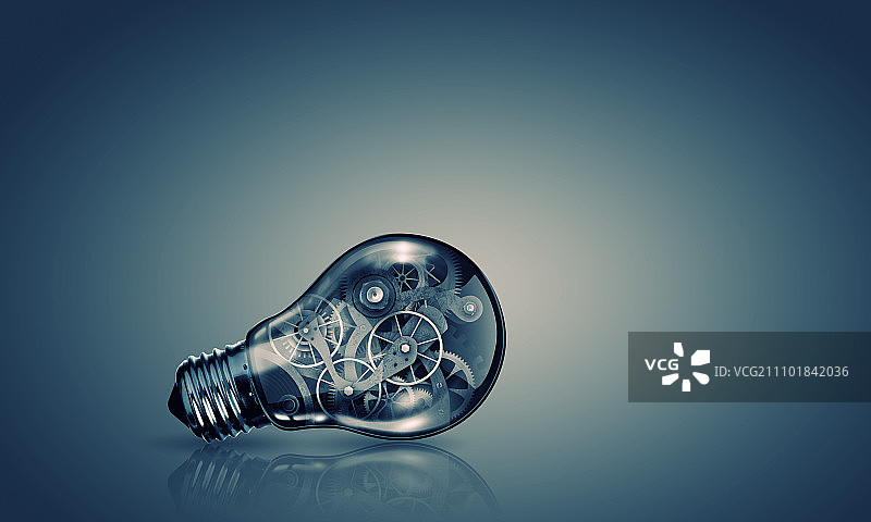 带有齿轮的灯泡，充满齿轮的灯泡的概念图图片素材