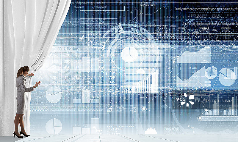 商务演示：年轻女商人展示财务报告图片素材