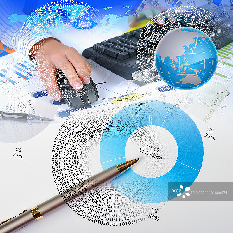 包含财务和业务图表的业务拼贴图片素材