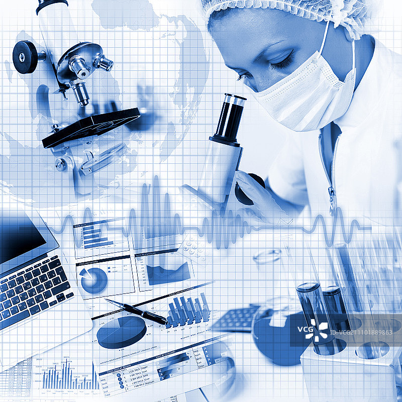 在实验室使用科学设备工作的医生图片素材