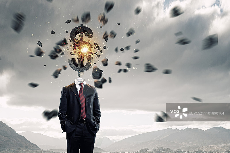美元头像男人：商业概念，商人头像为美元符号图片素材