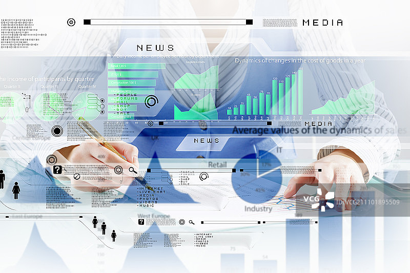 财务分析与预测，商人用笔书写数字商业信息图图片素材