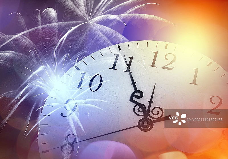 怀表概念图：散景光与烟花图片素材
