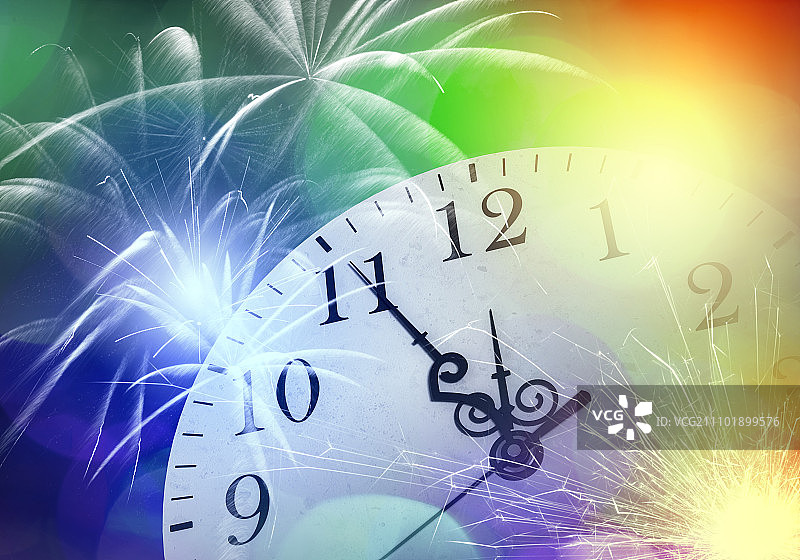 怀表概念图：散景光与烟花图片素材