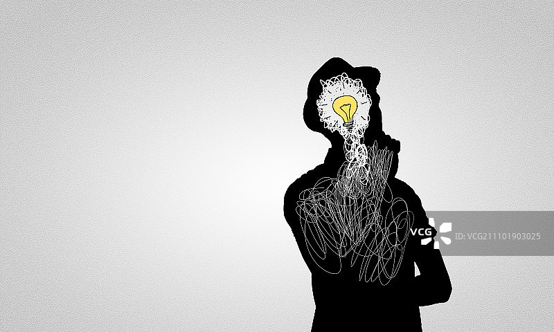 明亮的想法：白色背景上手绘的男人轮廓图片素材