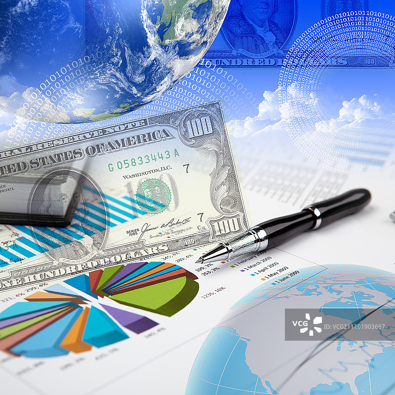 包含财务和业务图表的业务拼贴图片素材