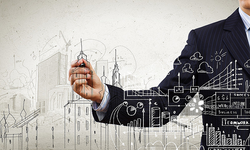 建筑概念：商人手绘建筑草图图片素材